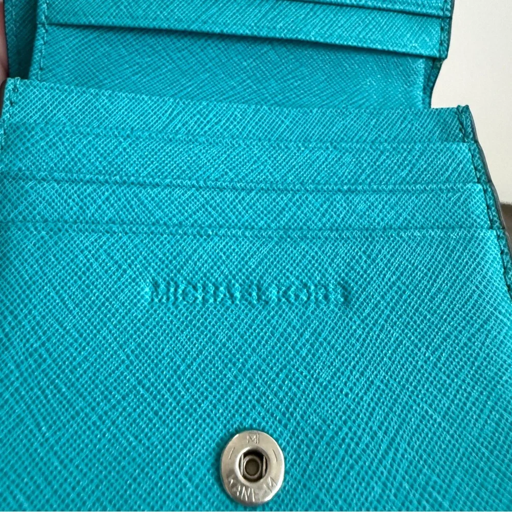 Michael Kors Teal Saffiano Leather Snap Wallet | Slim Card Case